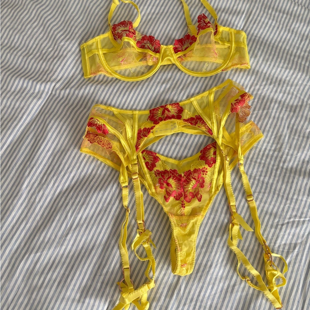 Lounge Underwear Yellow and Red Floral Lingerie Set